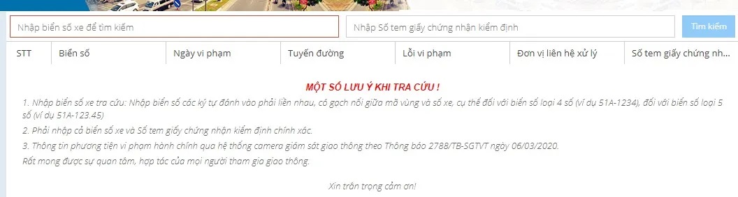 Kiểm tra trực tiếp trên website của Sở Giao thông Vận tải